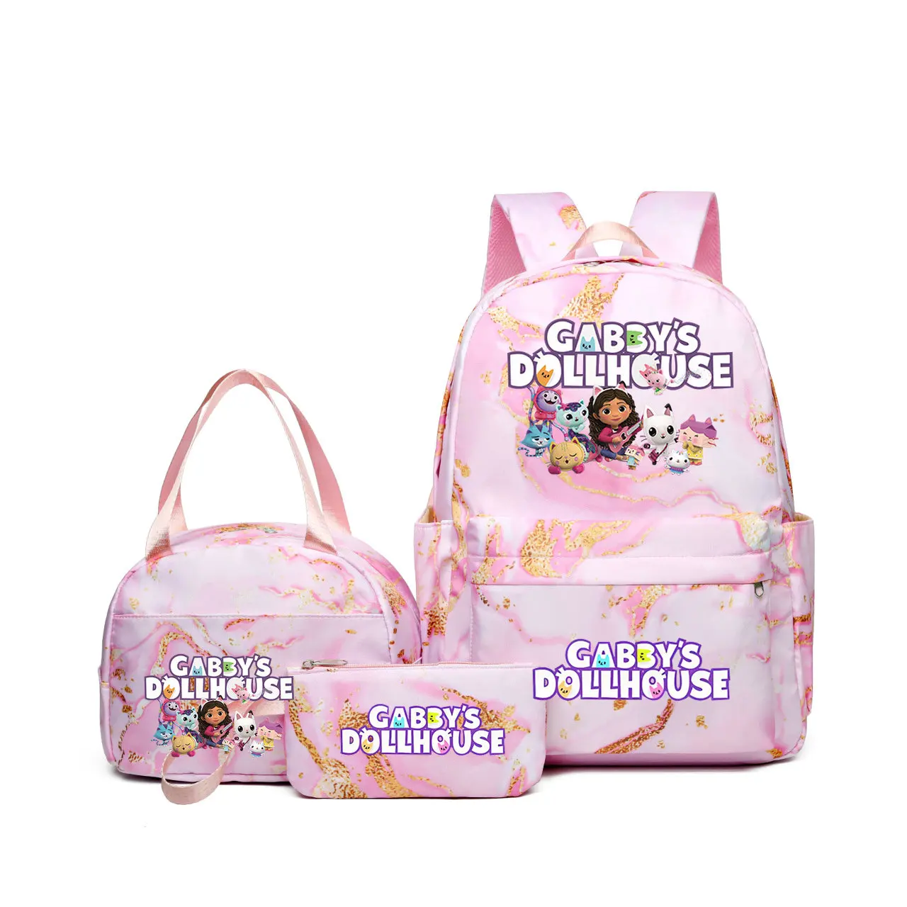 Gabby Dollhouses  Student Boy Girl Schoolbag Colorful Backpack with Lunch Bag Children Teenager Cartoon School Bookbag