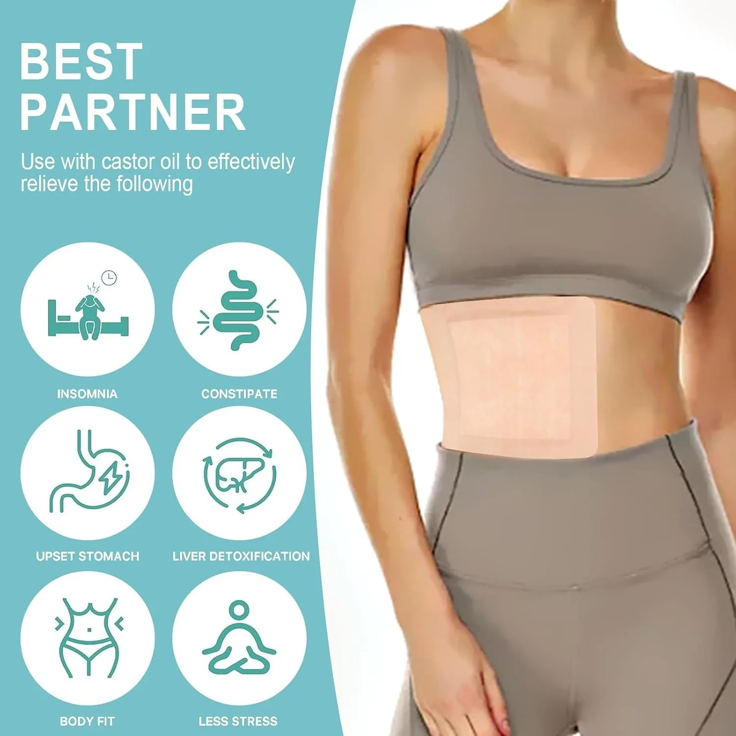 20PCS Castor Oil Patches,Disposable Self-Adhesive Cotton Pads,Highly Absorbent Oil Wraps for Belly,Body Care, Home Spa&Daily Use