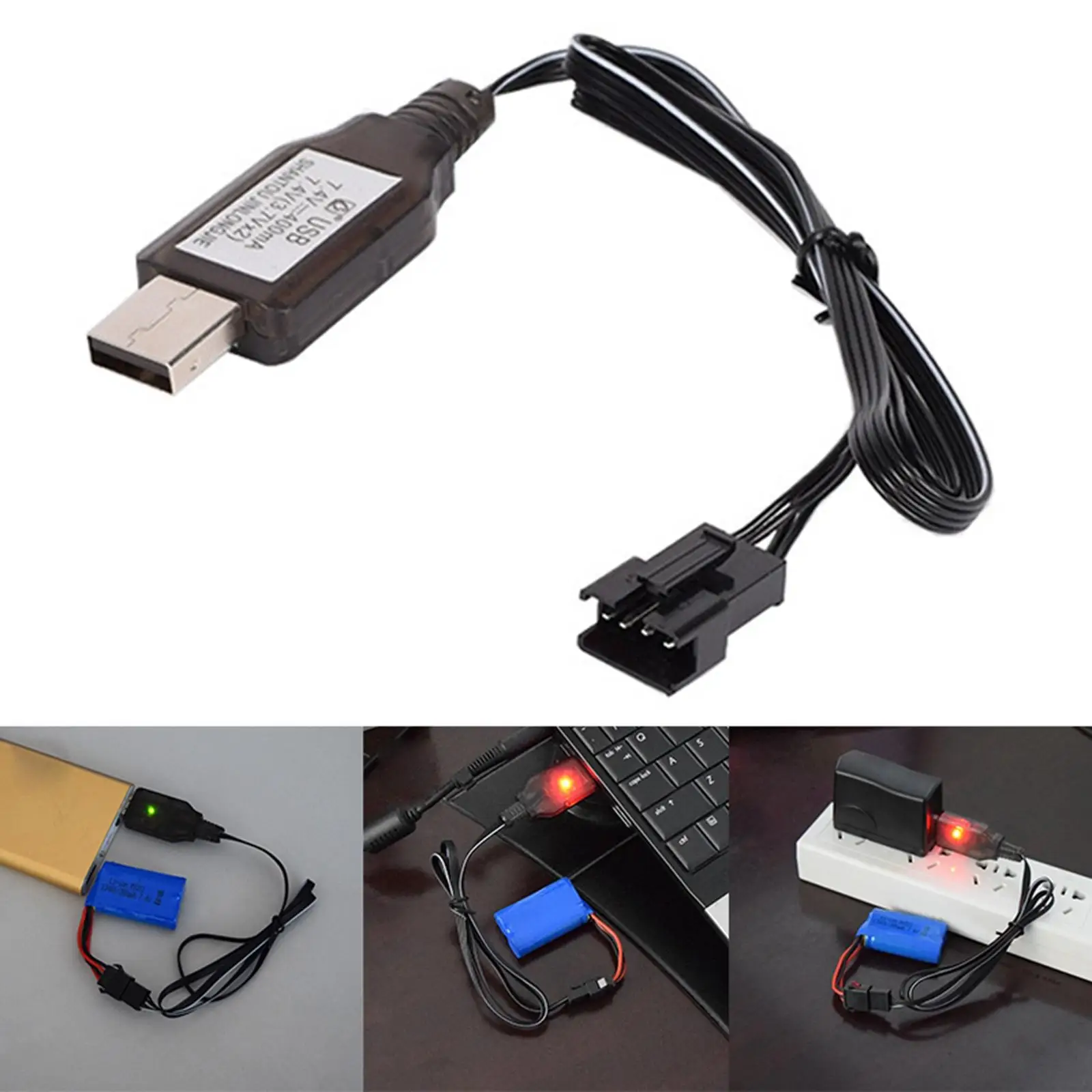 Câble de charge USB 7.4V, protection contre les courts-circuits, 4 broches, batterie LI Fuchsia, DC 5V