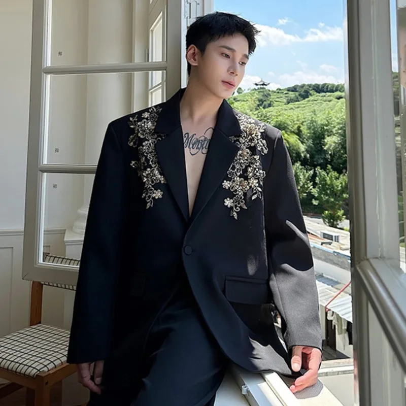 IEFB Korean Style Men\'s Blazers Three-dimensional Embroidery Sequins Single Button Male Casual Clothing New Fashion 2024 9C7244