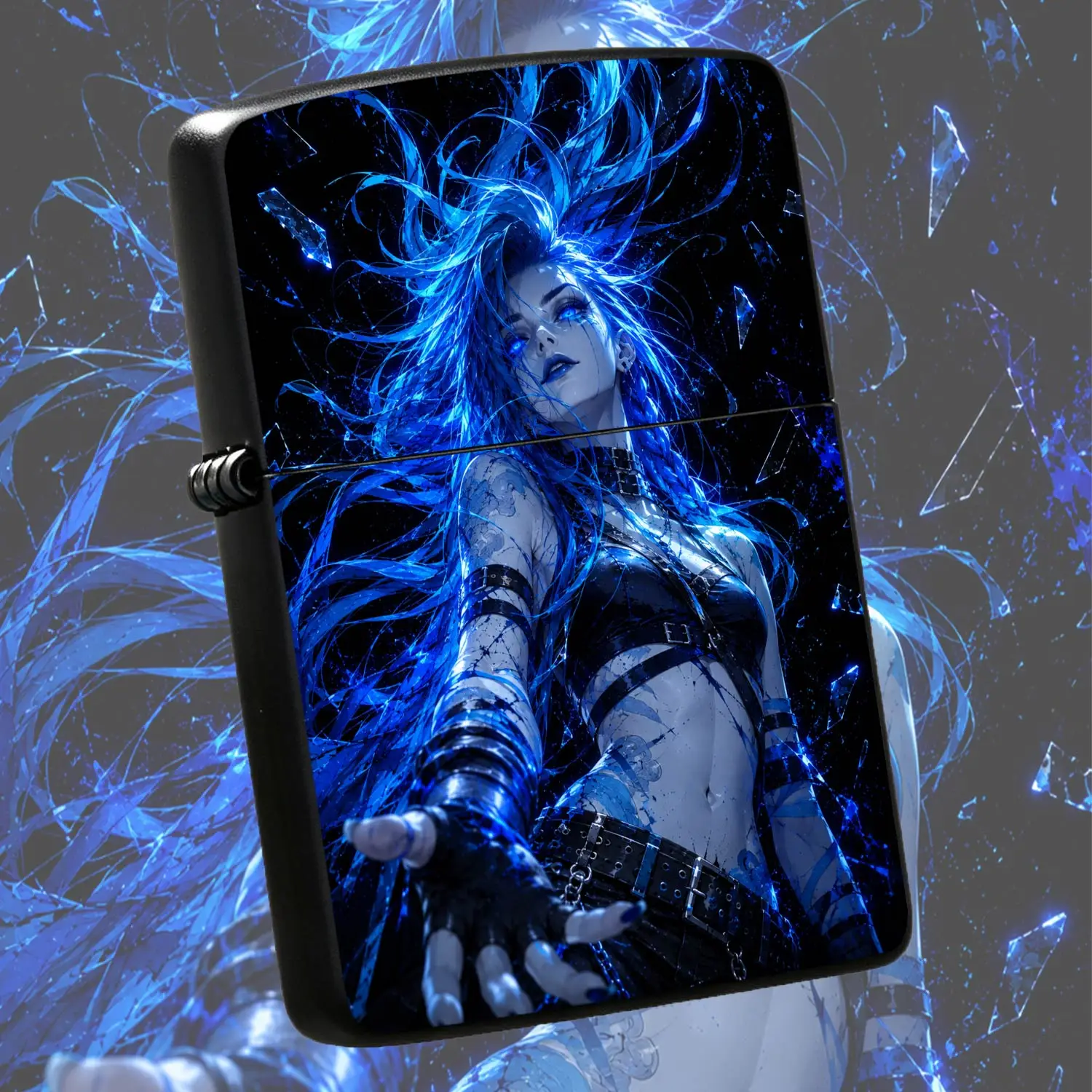 Trendy Cool Blue Flame Supernatural Themed Lighter, Art Printed Portable Igniter, Creative Stylish Decor Accessory, Ideal Multi-Scenario Practical Present For Friends, Daily Outdoor Universal Use, Exquisite Unique Collectible Gift For Art E