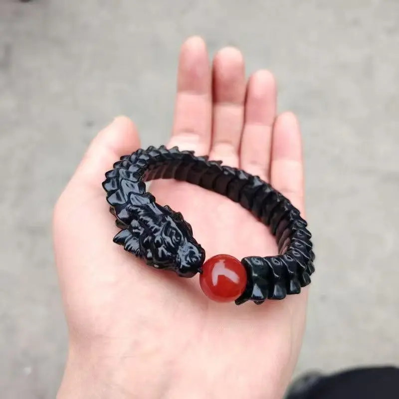 Natural Hetian Jade Hand-carved Black Dragon Bone Fashion Personalized Bracelet Amulet  for Men and Women Couples Gift