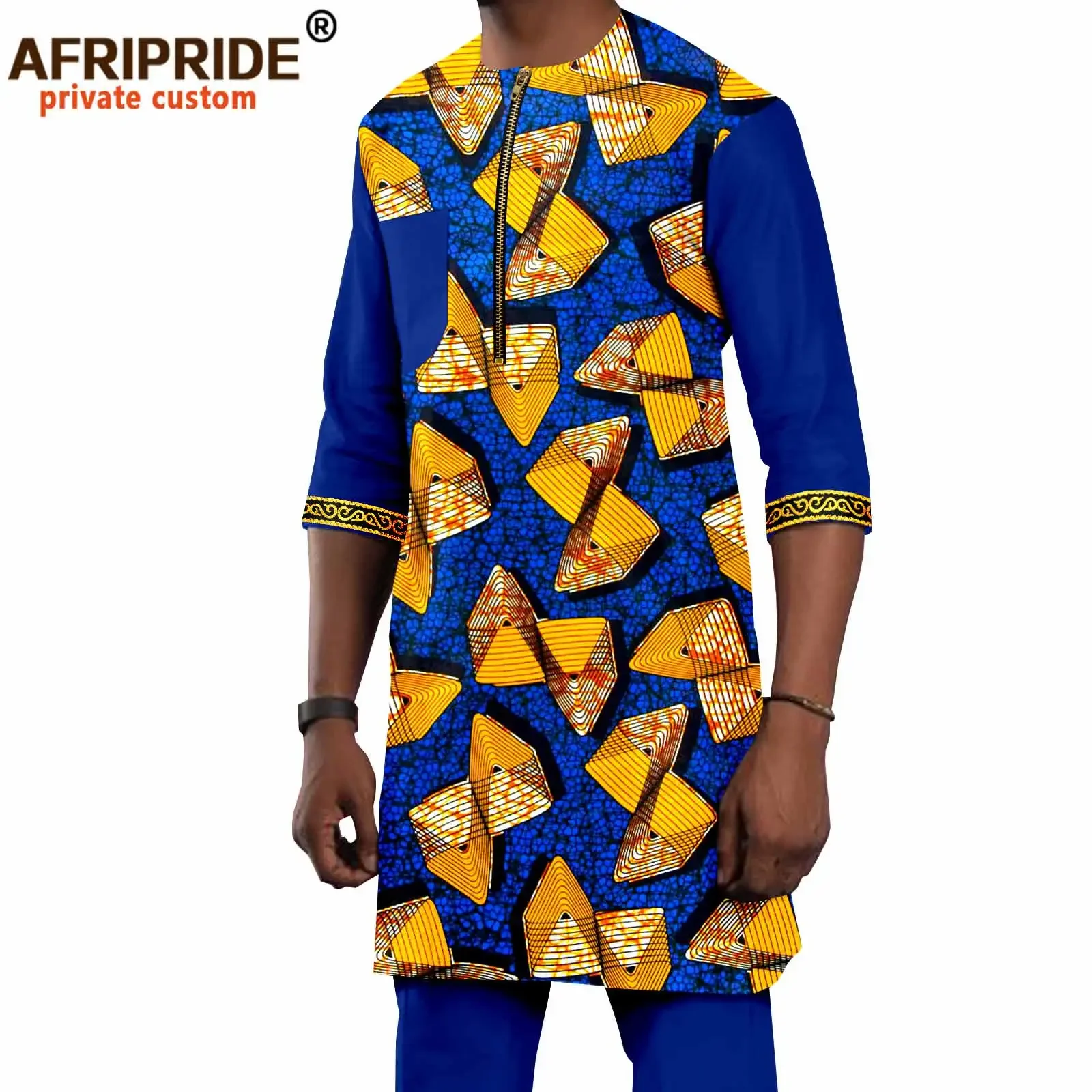 African Clothes for Men Dashiki Print Embroidery Half Sleeve Shirts and Ankara Pants 2 Piece Outfits Vintage Tracksuit A2116039