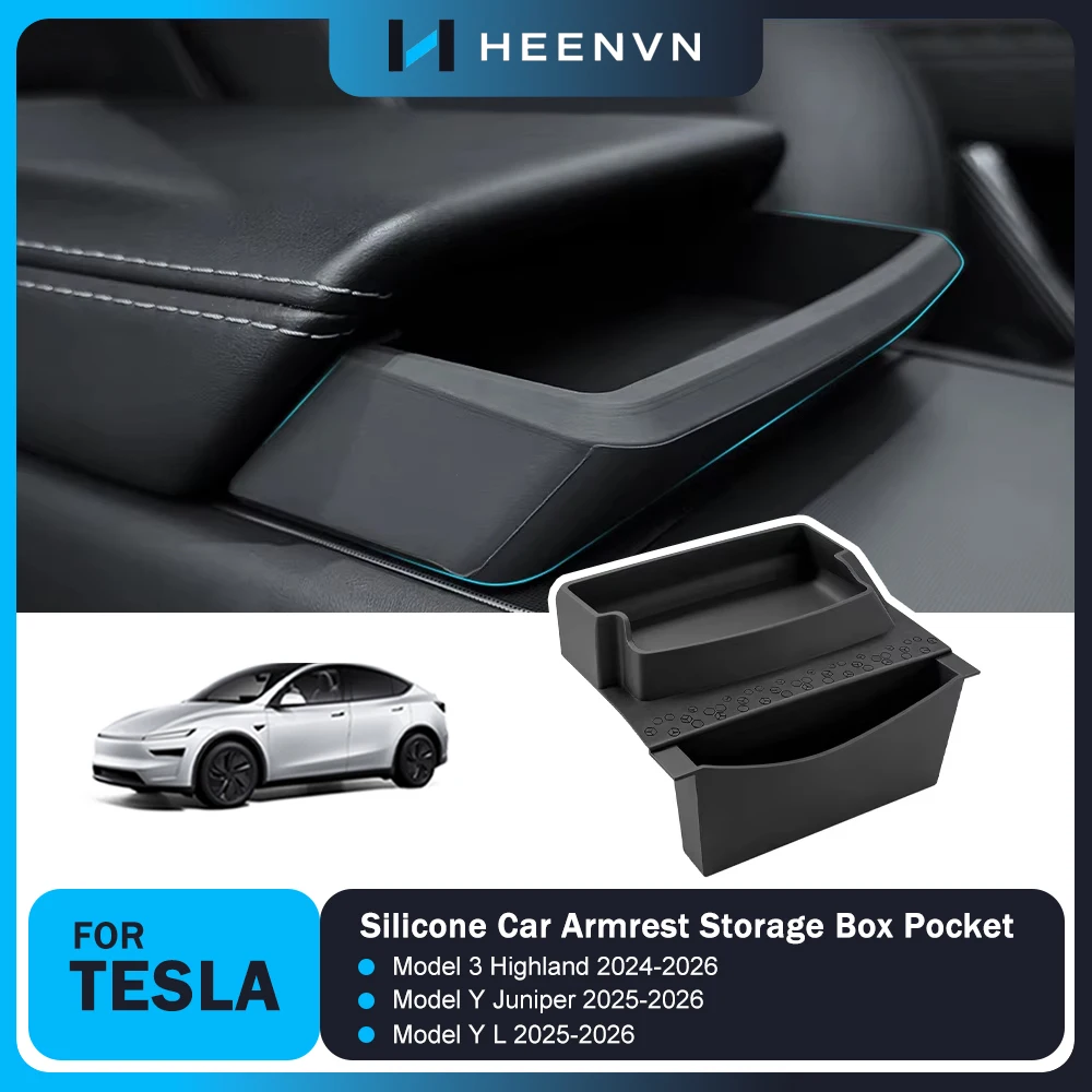 Heenvn Central Armrest Storage Box For Tesla Model 3 Y Highland Juniper Model Y L 2025 2026 Car Glasses Phone Storage Case Cover