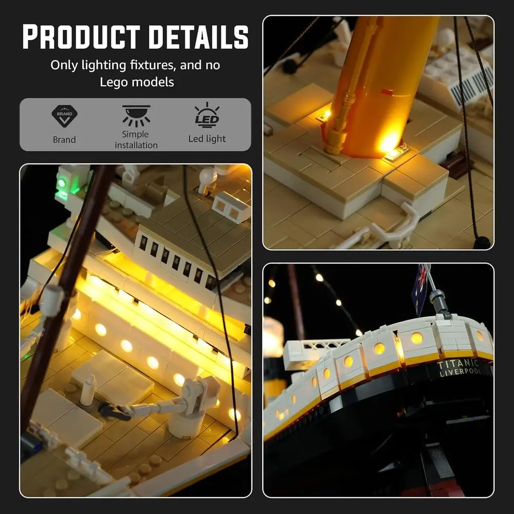 Kit luce LED regolabile con luminosità migliorata per Lego Titanic 10294 - Nessun modello incluso
