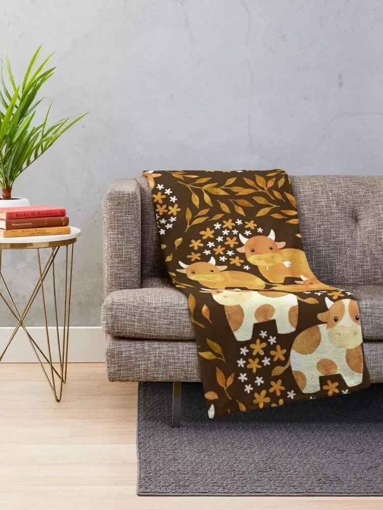 Whimsical Watercolor Cow-fetti - on chocolate brown Throw Blanket anime Luxury Thicken Blankets