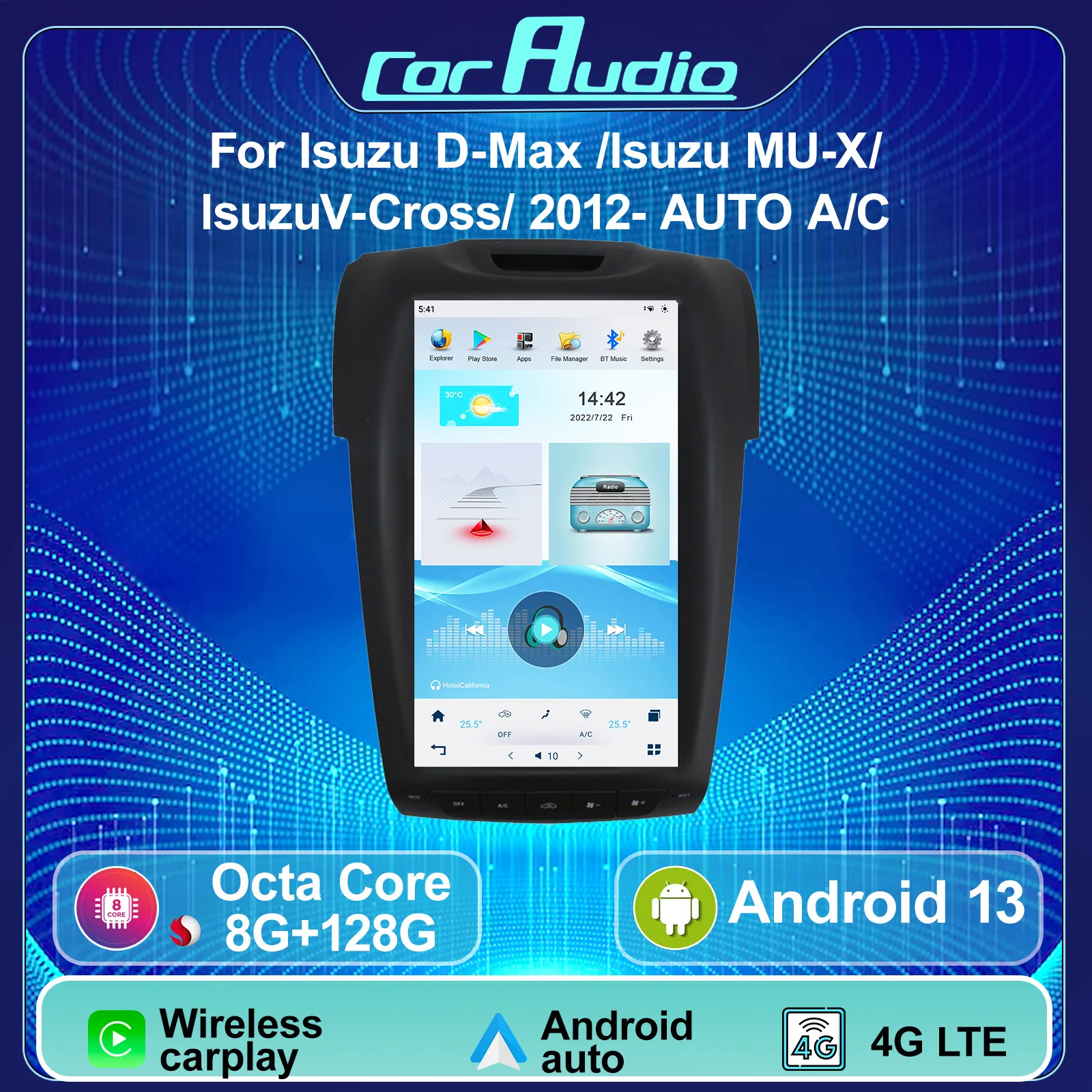 11.6 Inch Android 14 Wireless Carplay For Isuzu D-Max MU-X V-Cross 2012 AUTO A/C GPS Navigation Car Radio DSP Multimedia Player