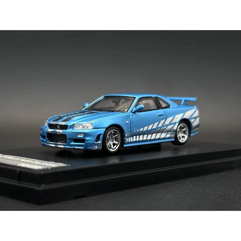 SH 1:64 Skyline GTR R34 Gurucollector Electroplated Blue Diecast Diorama Car Model Collection Miniature Stance Hunters