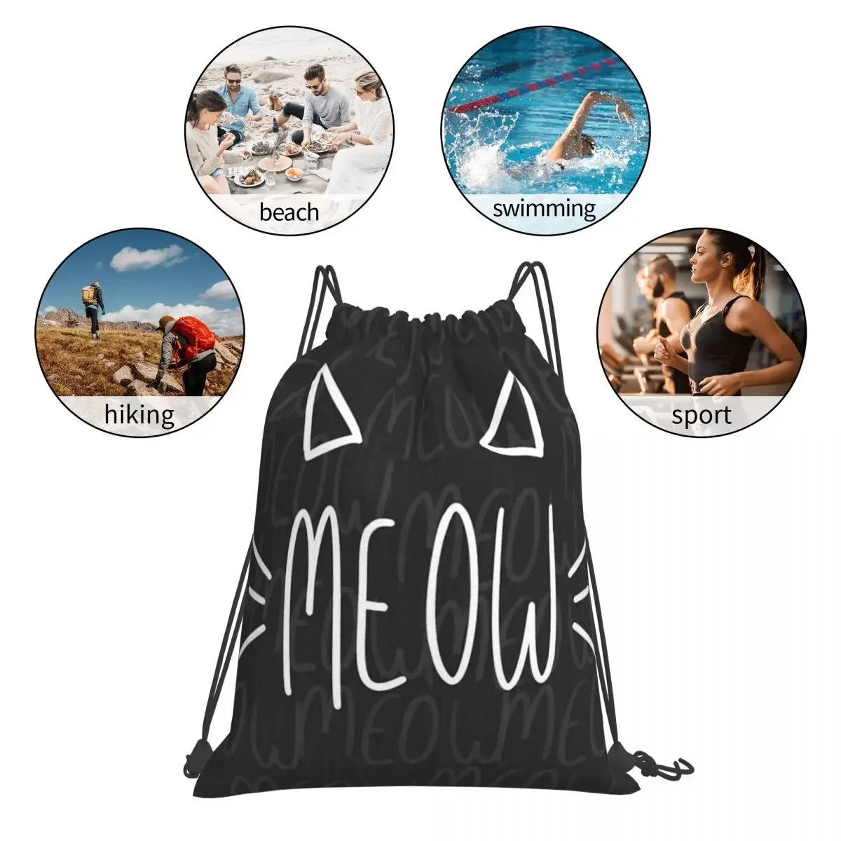 MEOW-Mochilas Casuais Portáteis, Sacos De Cordão, Pacote De Bolso, Sapatos, Bookbag, Viagem, Estudantes