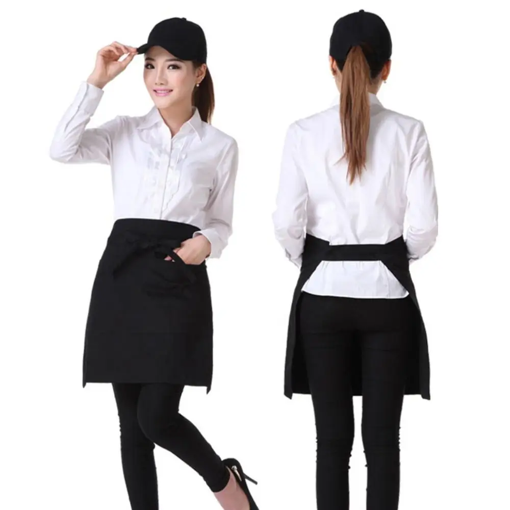 1PC New Unisex Short Half Waist Apron With Pocket Chef Waiter Waitress Kitchen Craft Bar Cafe Accessories Short Apron