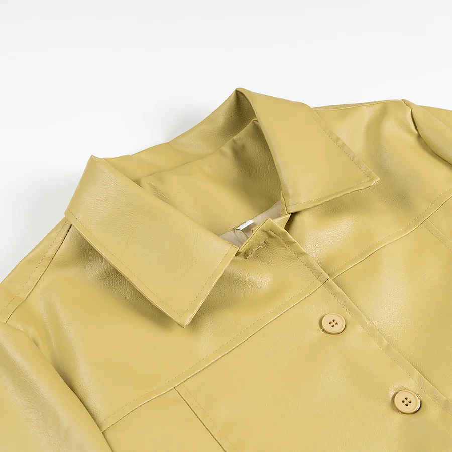 Cappotto lungo in pelle PU di lusso per donna 2025 Nuovo autunno monopetto a maniche lunghe con colletto bavero Trench femminile in ecopelle