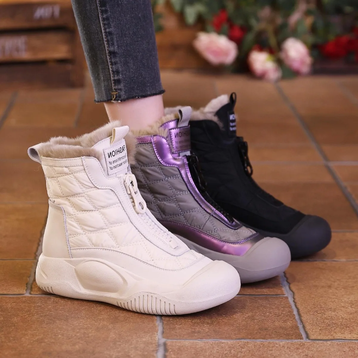 2025 Winter New Velvet Thickened Warm Women's Shoes Zipper Thick Bottom Cotton Shoes High Top Snow Boots