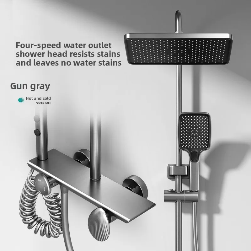 Grey Shower System High Pressure Piano Button Digital Shower Faucet Set Intelligent Temperature Display Rainfall Shower Set