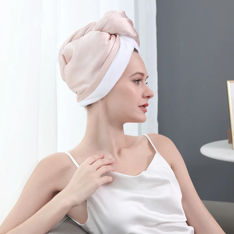 Birdtree, OEKO-TEX, Real Silk Hair Towel Wrap for Women, 19MM 100% Silk, Double-layer, Head Wrap Hair Drying Hat A5N811JF