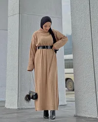 Solid Color Round Neck Dress Autumn Winter Long Straight Sweater Dress Women's Casual Oversize Sweater Dress Basic Knitted Dress