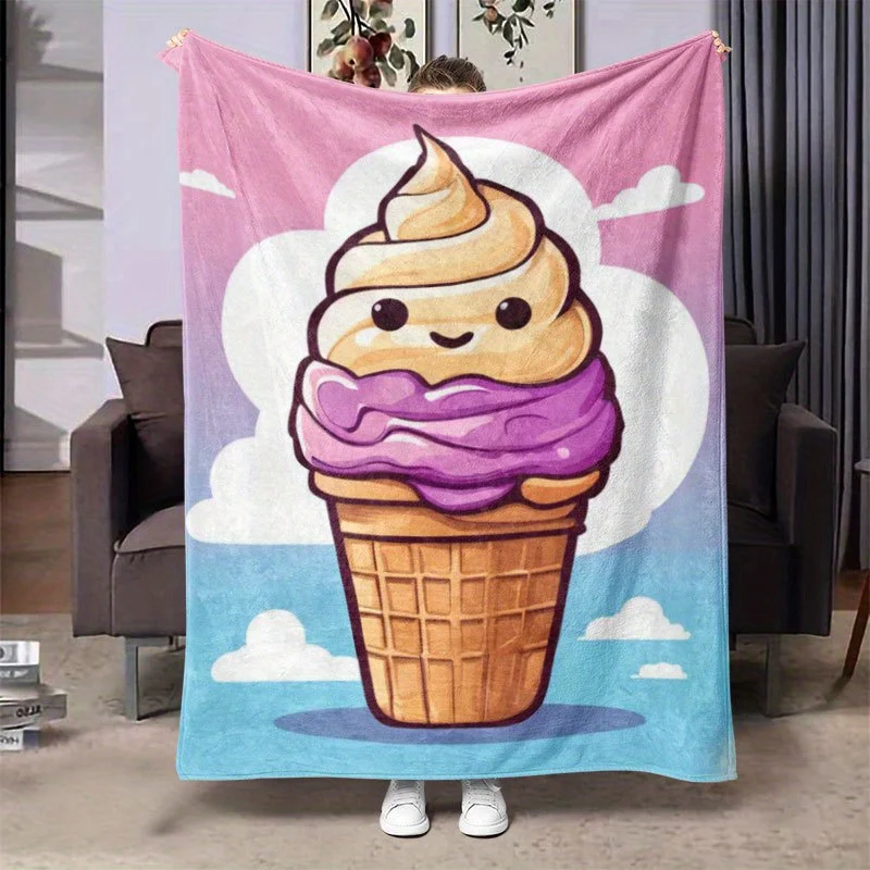 Sweet Ice Cream Dream Blanket Reversible Flannel Throw for Dessert Lovers AllSeason Comfort Delicious Fun Gift