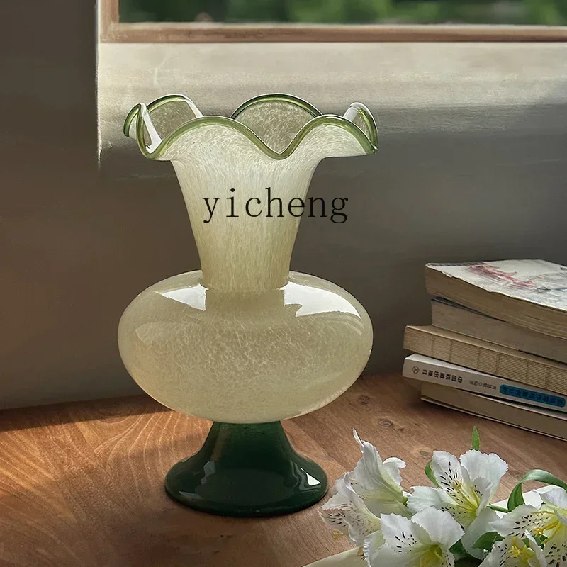 D3glass Vase Medieval Wave Lace Retro Literary And Artistic Style Flower Arrangement Living Room Decoration Ornament