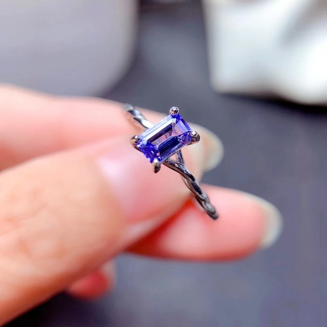 Simple Tanzanite Ring for Engagement 4mm*6mm 0.5ct Natural Tanzanite Silve Rring 925 Silver Tanzanite Jewelry