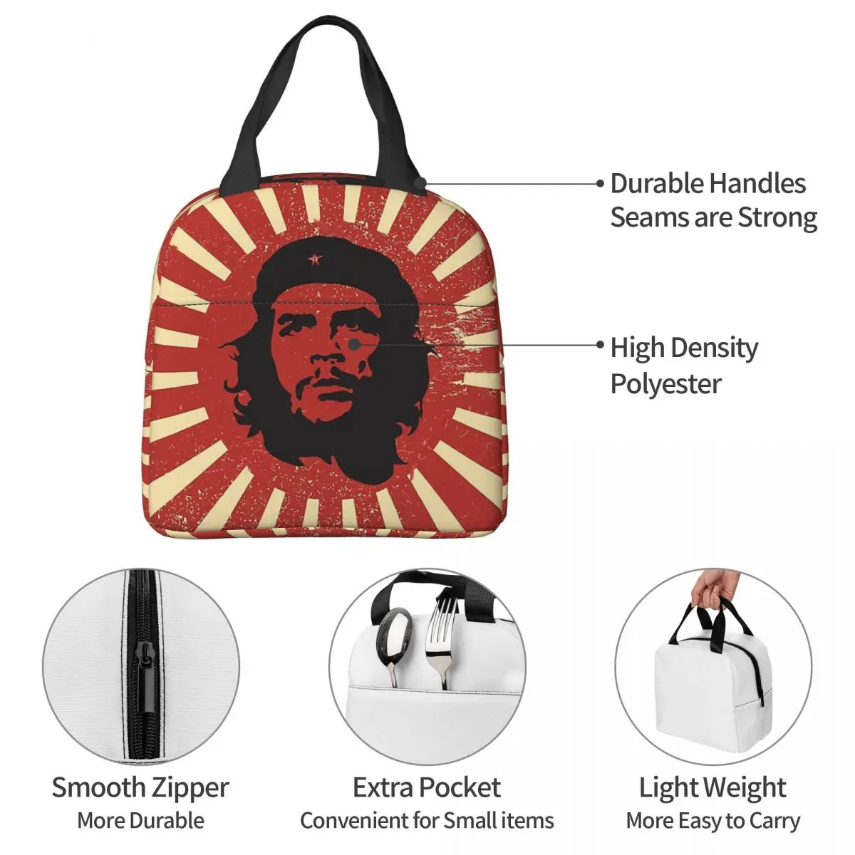 Che Guevara Lunchtaschen, isolierte Bento-Box, Lunchtasche, wiederverwendbare Picknicktaschen, Thermotasche für Frauen, Studenten, Arbeit