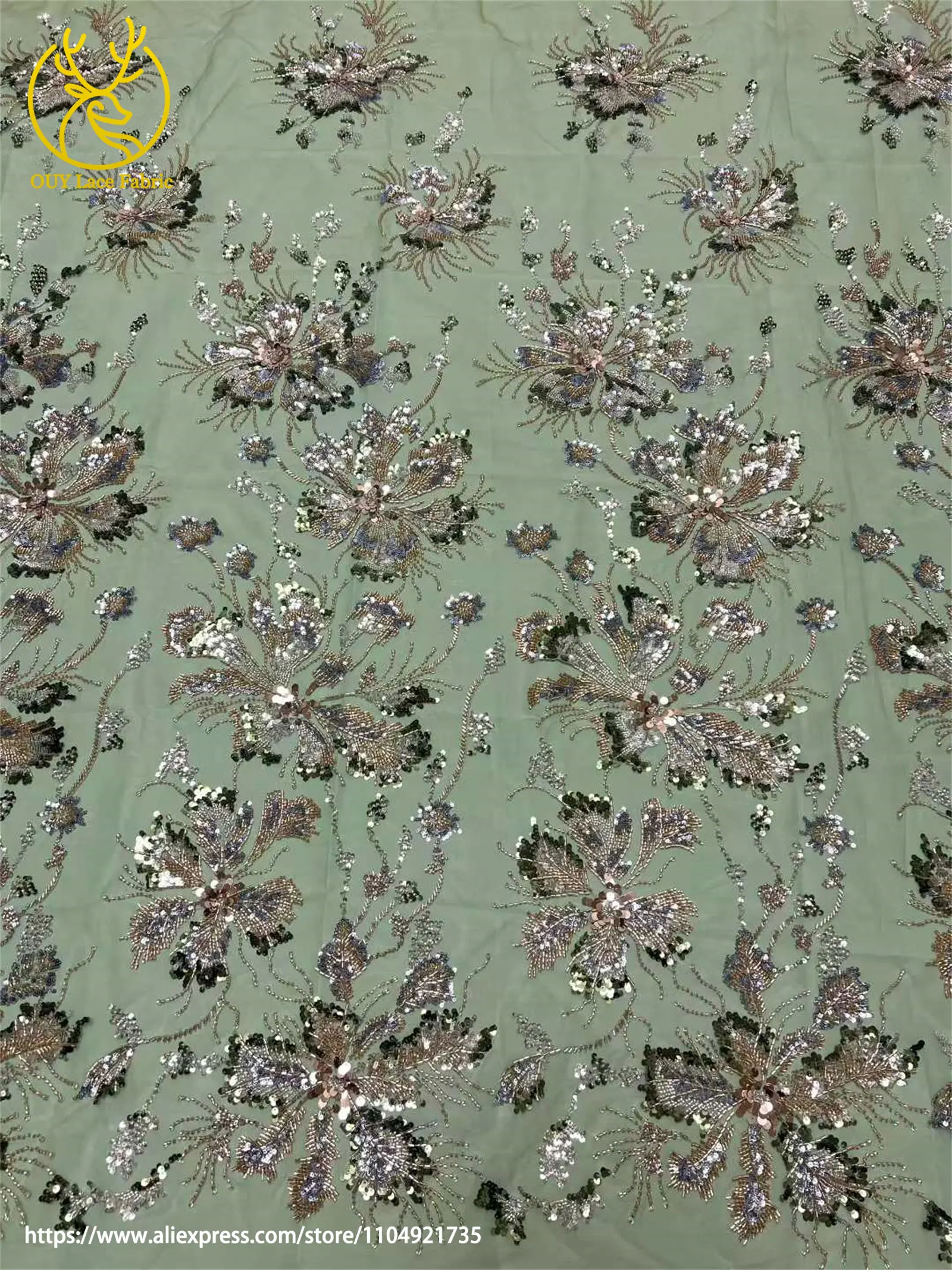 Afrikanischer Netz-Stickerei-Pailletten-Spitzenstoff 2026 Luxuriöser Französischer Tüll Perlenbesetzter Stoff für Damen-Partykleider Nähstoff 5 Yards – Detail 19