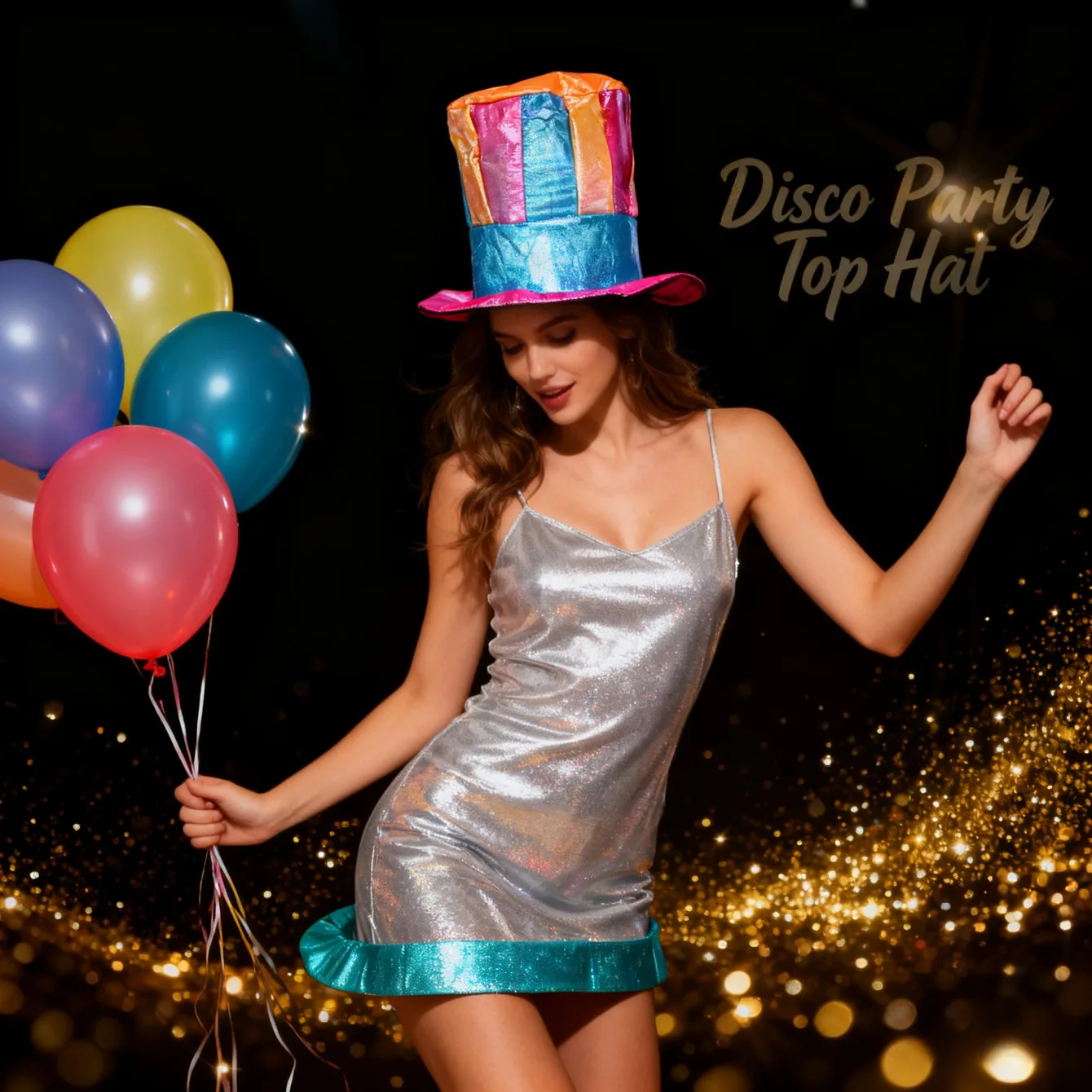 Cirque irisé Tube droit chapeau Clown Cosplay fête spéciale coloré or tissu haut-de-forme