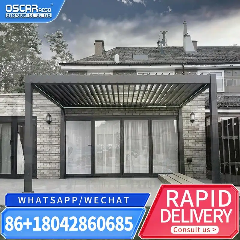 Wholesale OEM Outdoor Aluminum Electric Retractable Waterproof Roof Pavilion Metal Garden Structure for Backyard Terrace Patio p