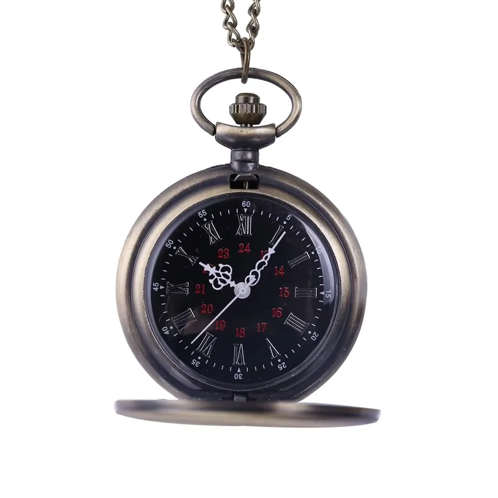 8087Smooth And Bright Fashion Retro Two-faced Pocket Watch bronze Pocket Watch With Necklace Pocket watch