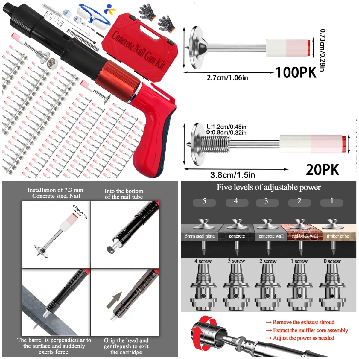 

Мини-стальной пистолет для гвоздей с 120 гвоздями, 5 регулируемыми скоростями, портативный для деревянных и бетонных стен