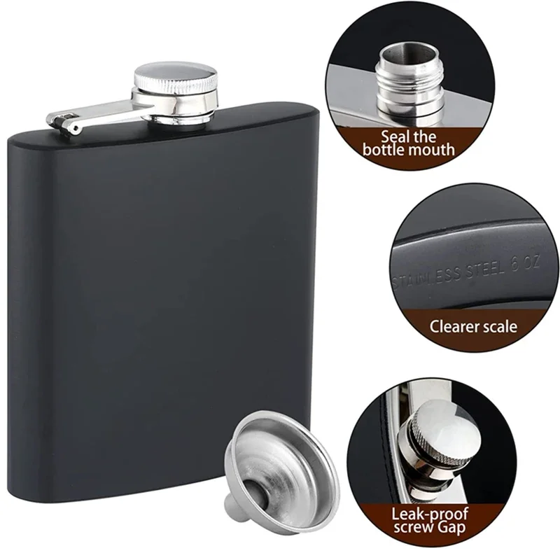 1-18Oz Stainless Steel Hip Flask Liquor Alcohol Whiskey Flask Cap Bottle Travel Liquid Container Accessory Portable Hip Flask