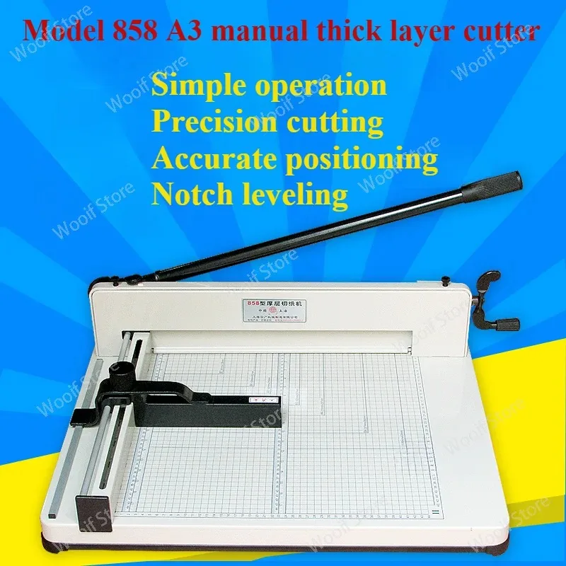 858A3 Heavy Duty Guillotine Paper Cutter A4 Manual Stack Trimmer High Speed Steel Blade for Office School Cardstock PVC