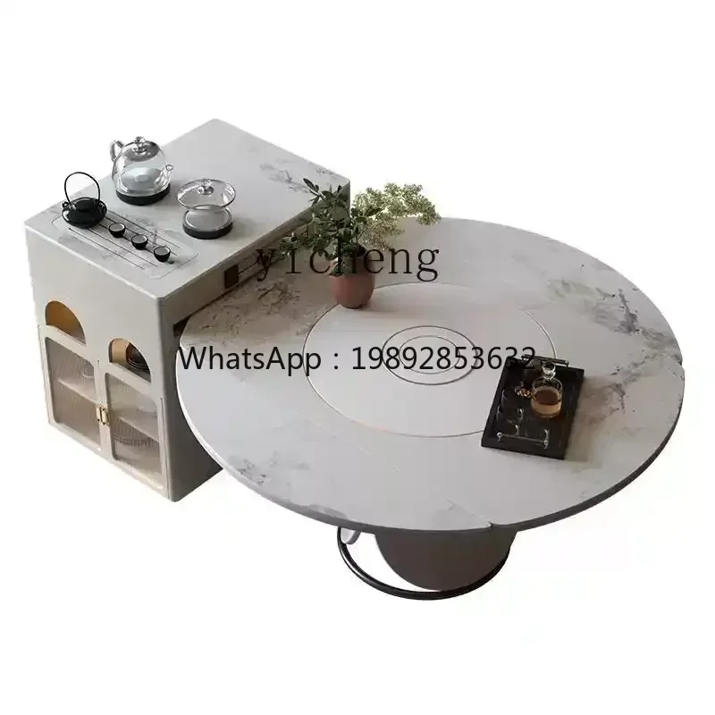 

XLL retractable rock slab island dining table household integrated square and round dual-purpose with induction cooker folding