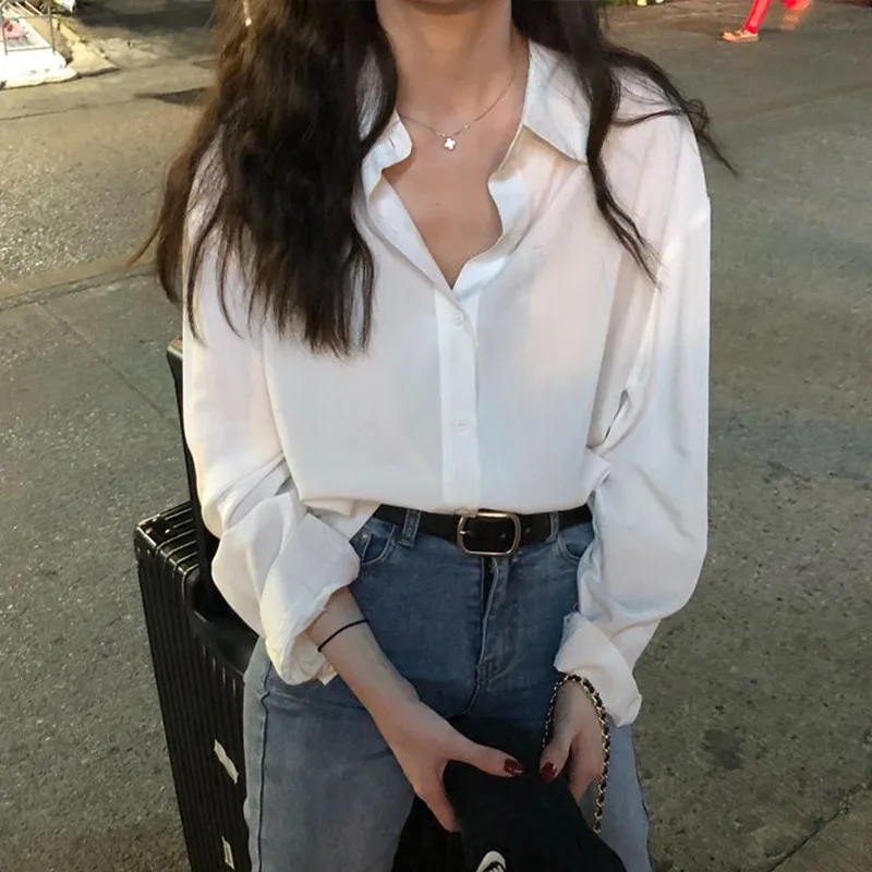 

Long Sleeve Shirts Womens Cotton Button Down Tops Turn Down Collar Lantern Sleeves Pleated Hem Preppy Feminine Retro French