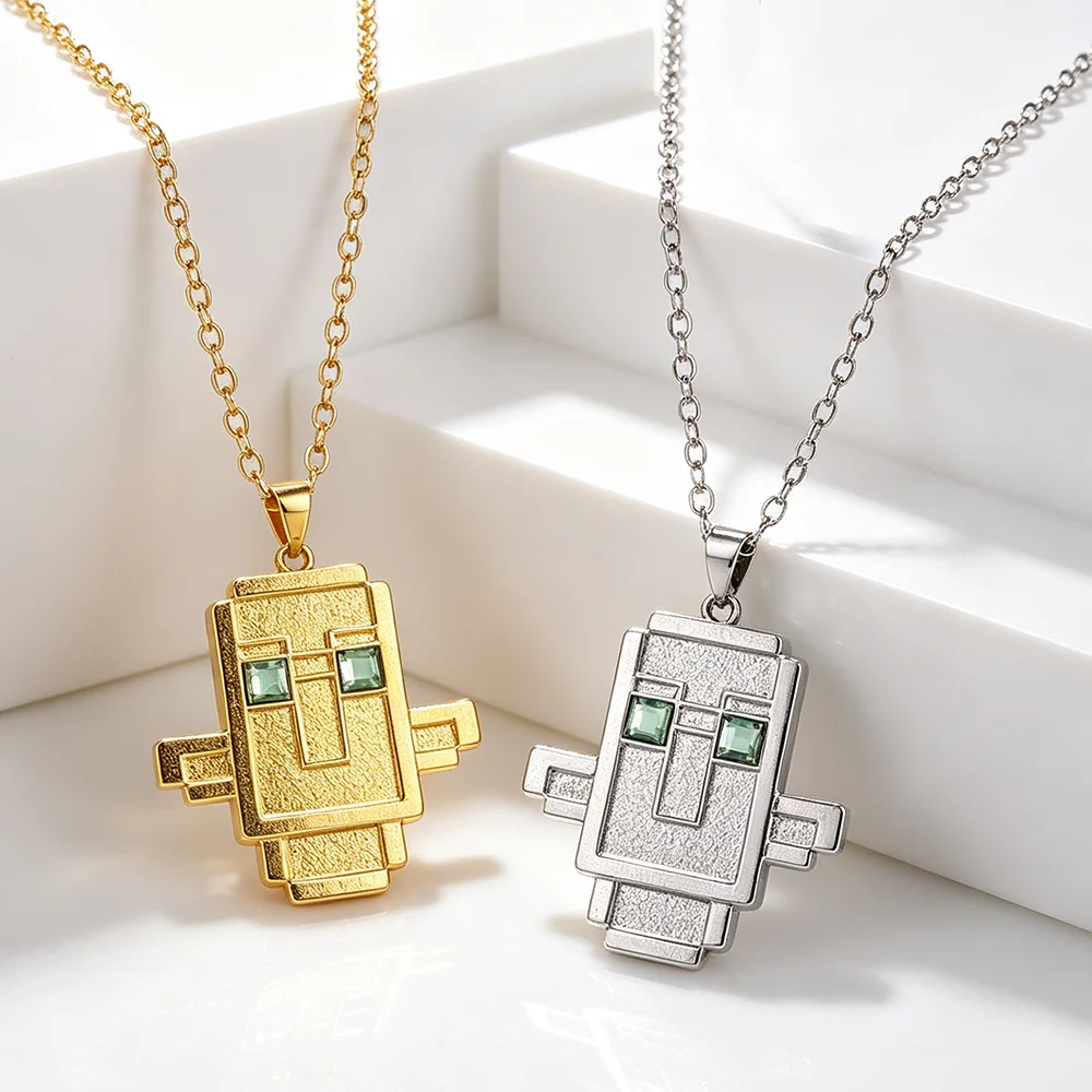 Fashion Game Necklace Pixel Style Guardian Character Metal Pendant Neck Chain Accessory Gift for Children Game Fans Collection