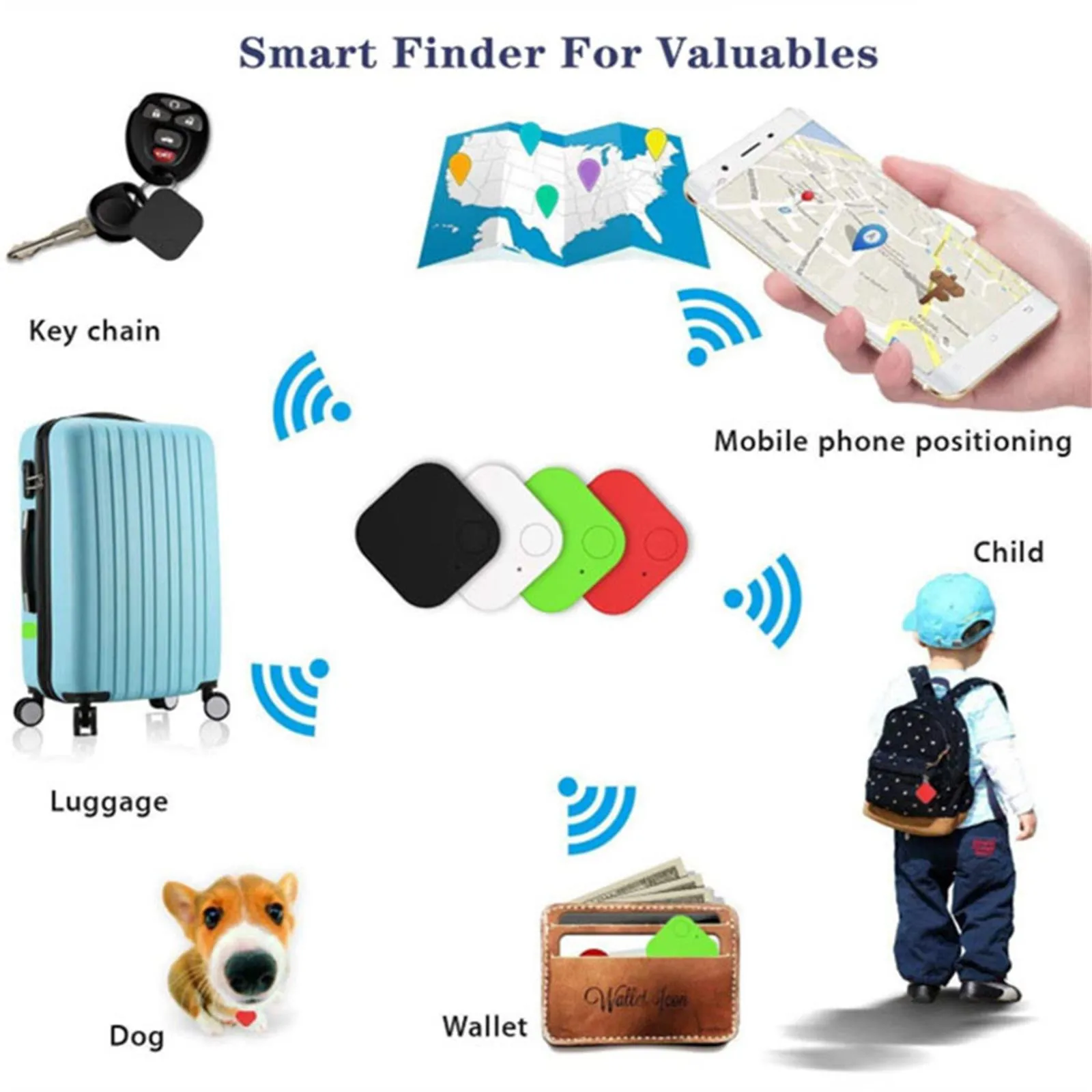 Localizador de llaves con alarma antipérdida para perros y mascotas, Mini rastreador GPS inalámbrico, Bluetooth, cartera, rastreador de actividad inteligente