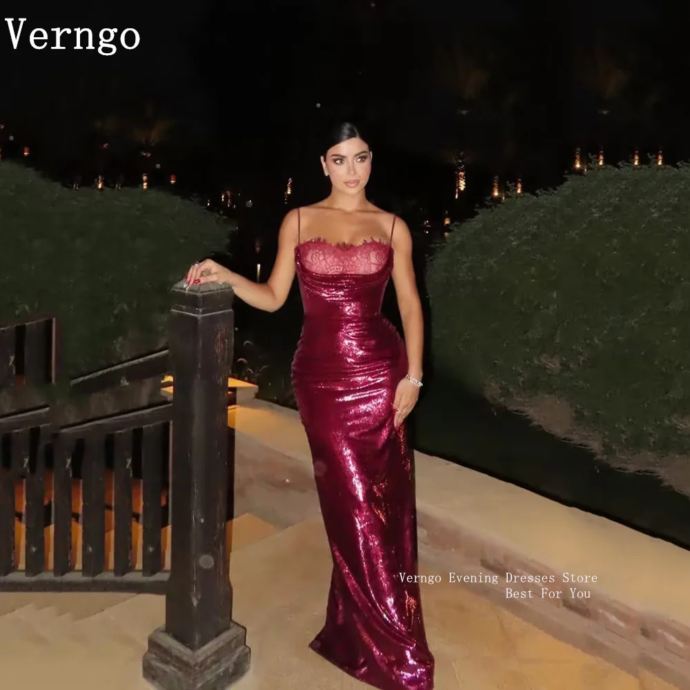 

Verngo Burgundy Shiny Sequined Evening Dress Mermaid Side Prom Gowns Sexy Maxi Luxury Prom Dresses 2026 Customized