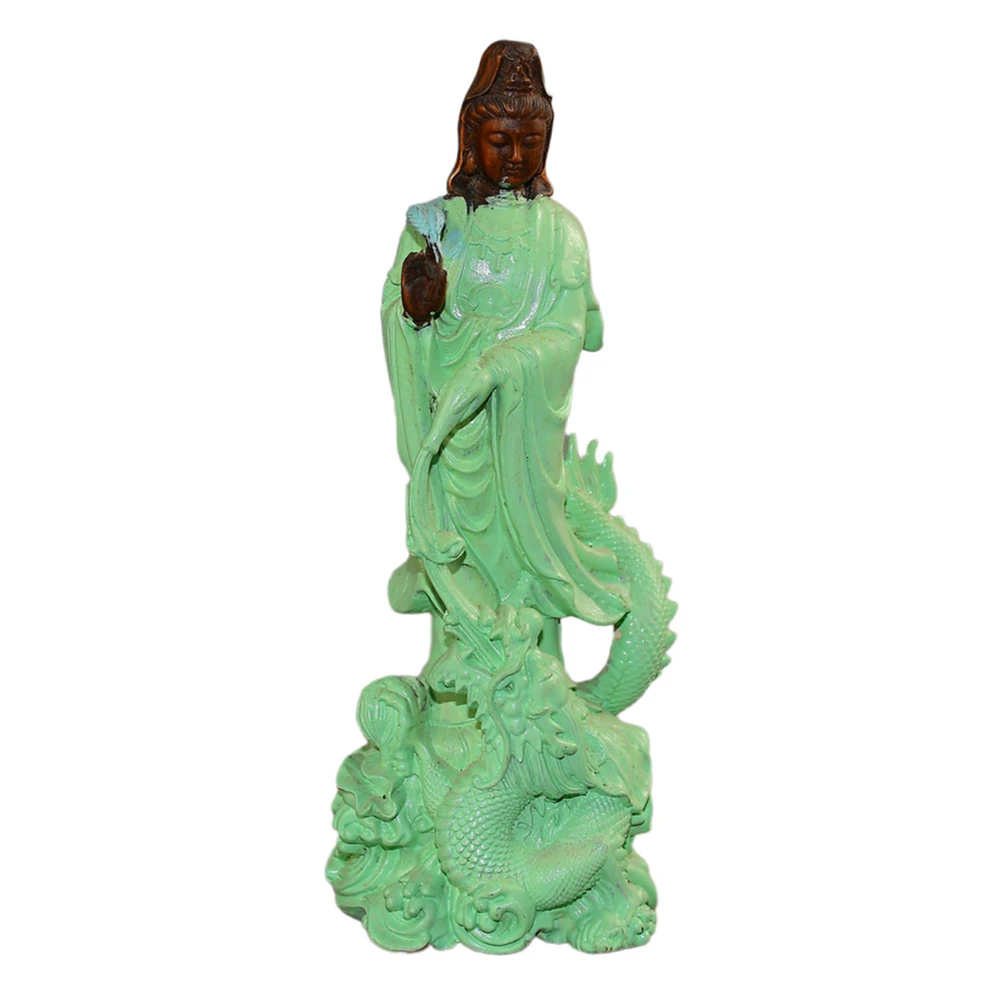 Jeu en bois Vintage sculpté à la main, Statue de Dragon Kuan Yin, Figurine bouddhiste Feng Shui, Protection contre la compassion, bénédiction, sérénité