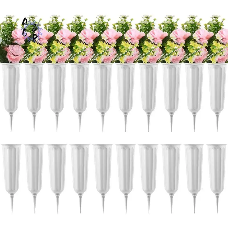A68P-20 Pack Cemetery Vases With Spikes,Plastic Vases For Flowers,Grave Decorations For Cemetery,Grave Flower Holder