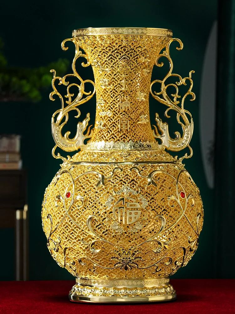 

Intangible cultural heritage filigree vase copper ornament handicrafts housewarming new home living room company office Chinese