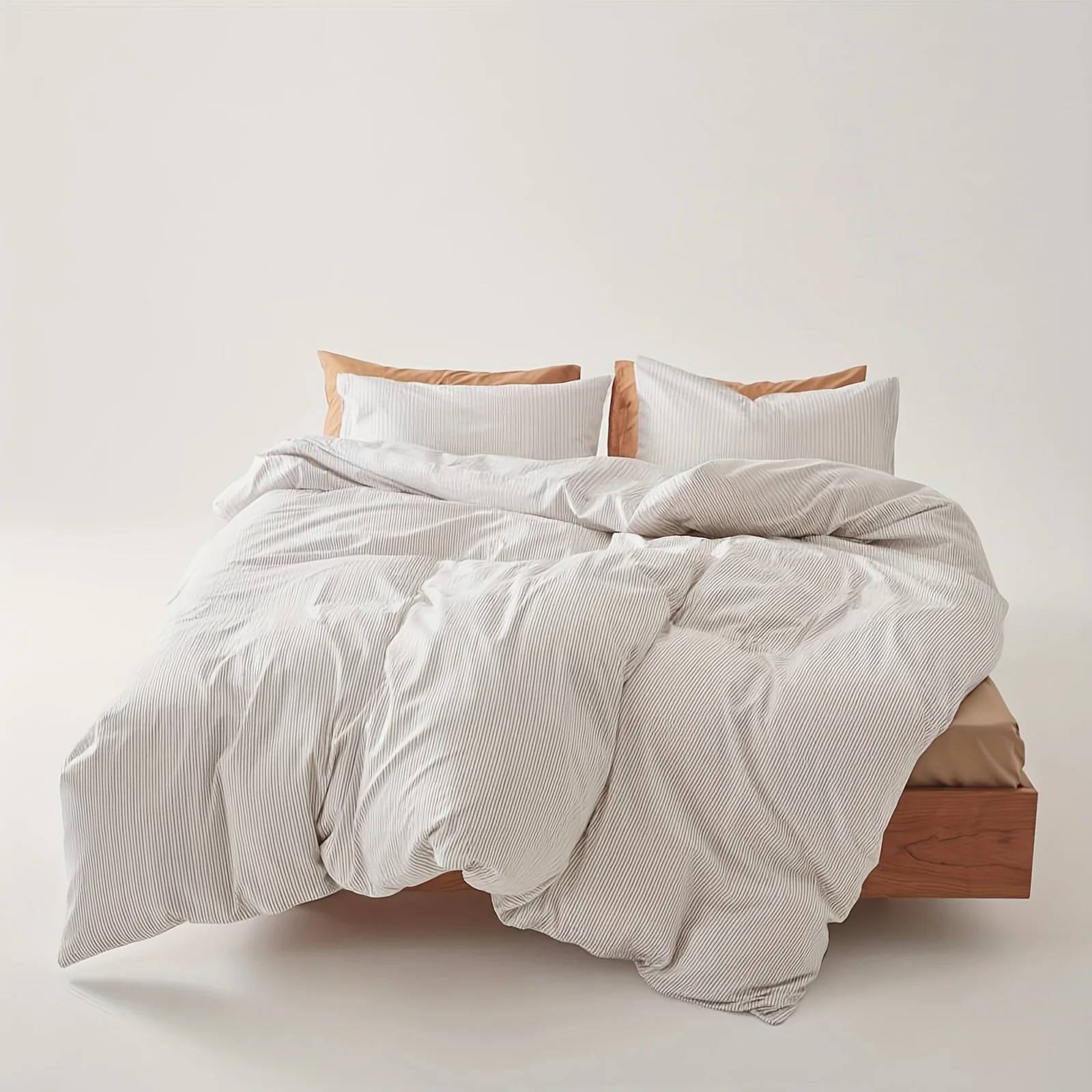 Nordic Minimalist Style Line Print Cotton Duvet Cover Set (2 Pillowcases + 1 Duvet Cover) Without Pillow Inserts and Duvet Inserts, Geometric Stripe Pure Cotton Bedspread 3-Piece Set, Ultra-Soft and Comfortable Pure Cotton Breathable Bedding Duvet Set, Suitable for Bedrooms and Guest Rooms, Zippered Duvet Cover + Pocket Pillowcase (Actual Product Does Not Include Black Fabric Label)
