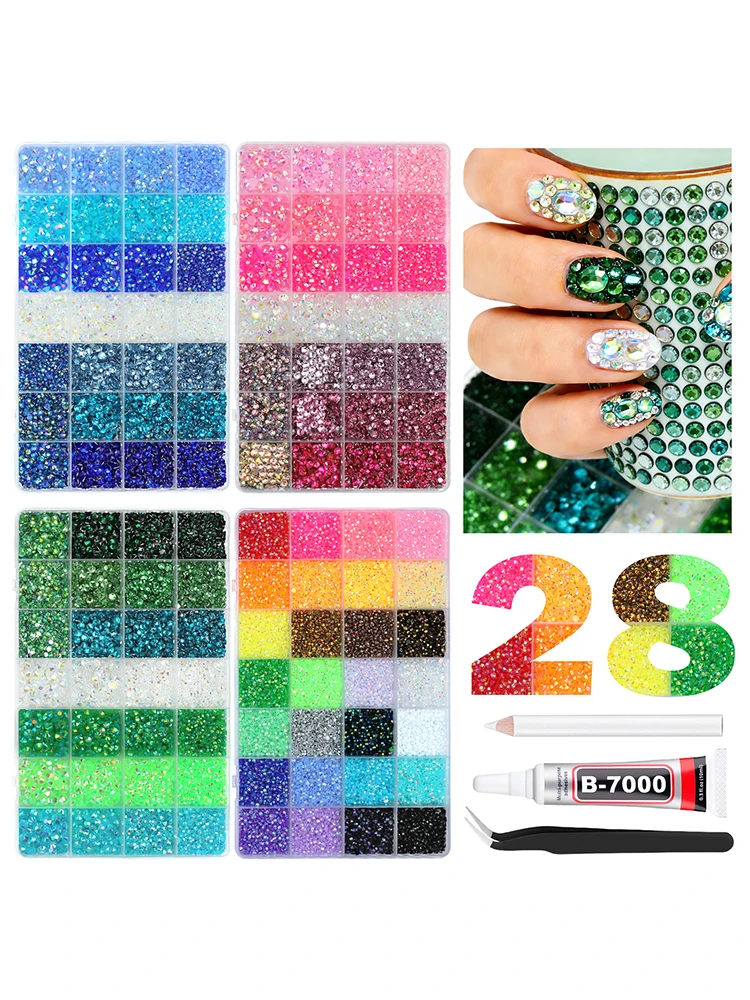 28Grid 3/4/5/6mm Gemengde Kleur Harsen Boor AB Strass Set Platte Achterkant Nagelboor Voor Telefoon Kleding DIY Decoratie Nagels Ambachten - afbeelding 2