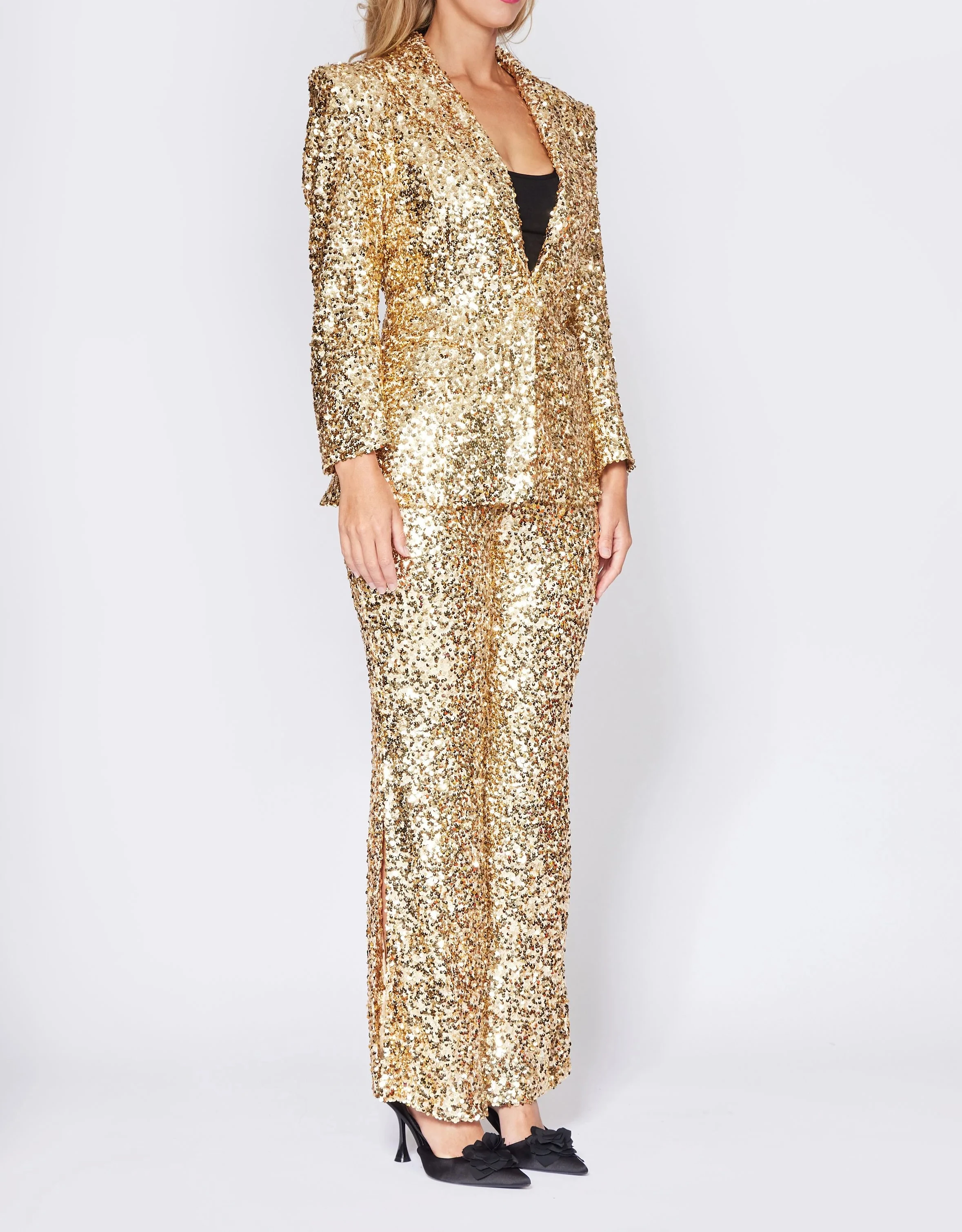 Sparkling Women's Dresses Suit Gowns Elegant Peaked Lapel Jacket Coat And Pants For Female Satin 2 Pieces Suit Customized W211