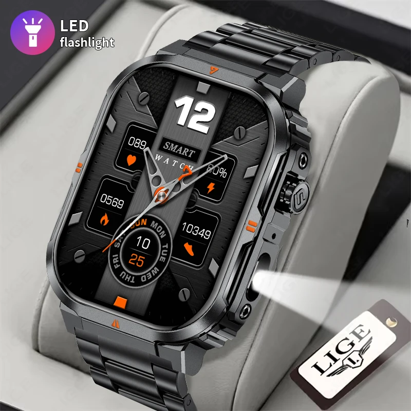 

LIGE Outdoor Sports Smart Watch Men LED Flashlight 2.01inch HD Bluetooth Call Heart Rate Waterproof Health Smartwatch For Women