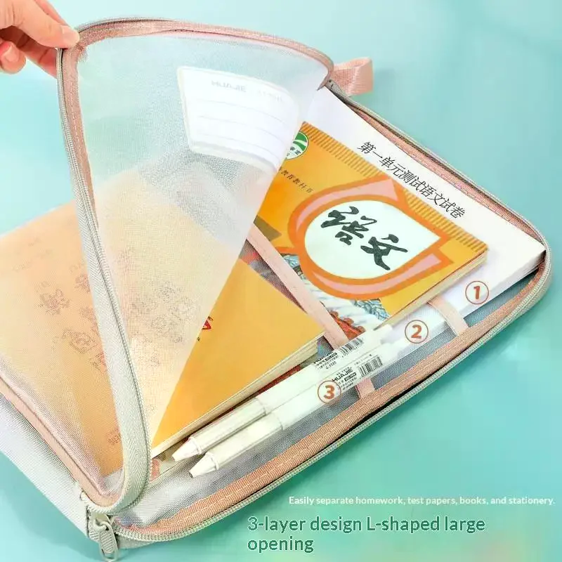 A4 Stationery Storage Bag Double-layer Mesh Zipper Bag Large Capacity Organizer Folders School Office Supplies Stationary Bag