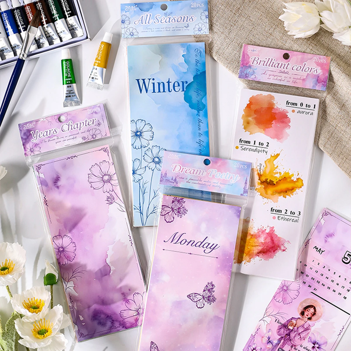 20 ورقة/عبوة من ورق الحرف اليدوية المتدرج بالألوان المائية، وأنماط الأزهار والفراشة، ورق تزيين غير لاصق يمكنك صنعه بنفسك