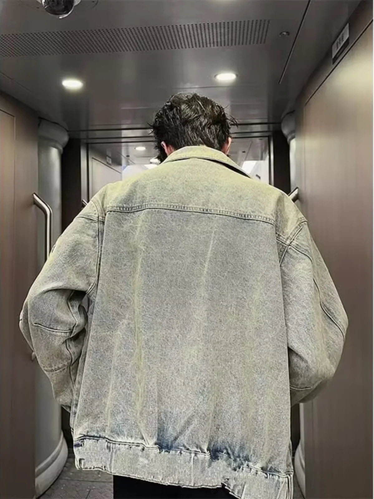 Retro Waed Denim Jaet Heren Lente Herfst Losse Casual Werkkleding Jaet Trendy High Street Sle Stand Fit Ritssluiting