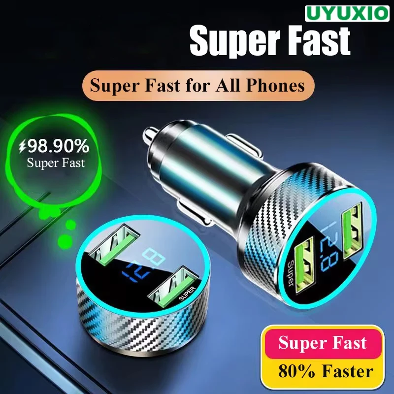 UYUXIO USB-Autotelefon-Ladegerät-Adapter mit Spannungsanzeige, 2-in-1, superschnell im Auto für iPhone 16 15 Pro Max, Samsung Oneplus
