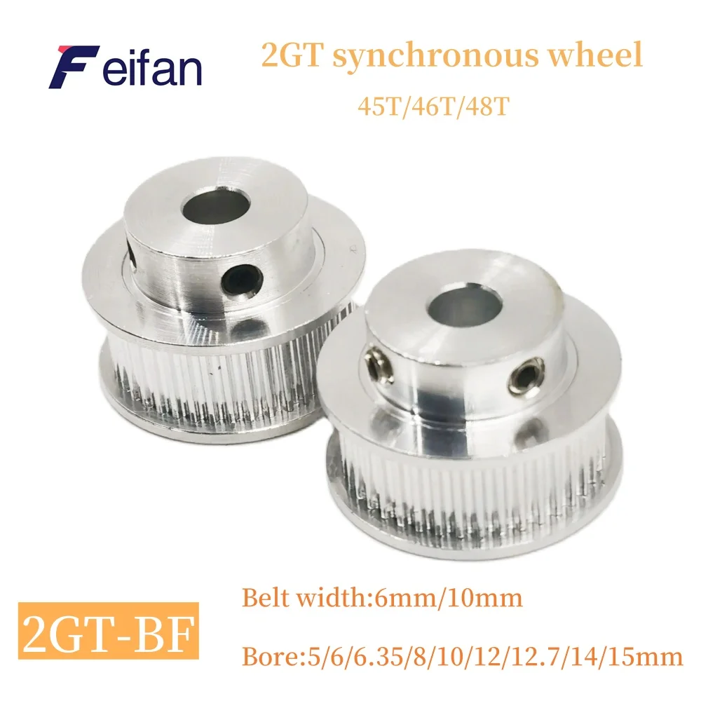 

3D Printer Parts GT2 Timing Pulley 2GT 45T/46T/48T Tooth Teeth Bore 5/6/6.35/8/10/12~15mm ,Synchronous Wheels Width 6/10/mm Belt