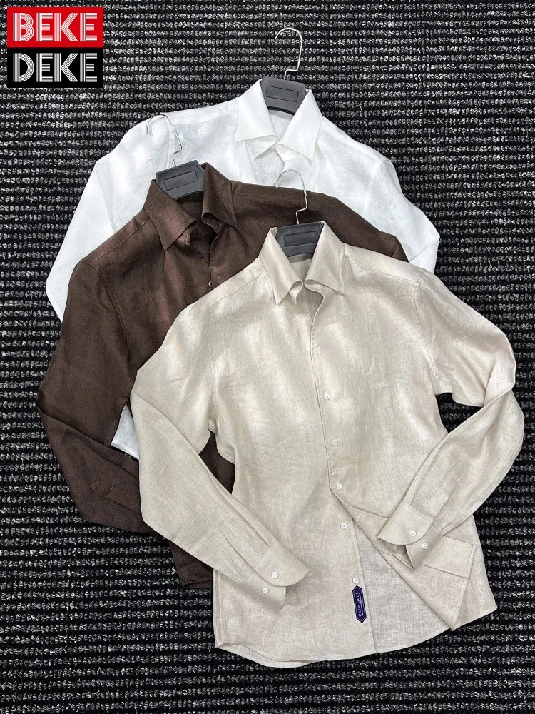 

Spring Summer Business Work Breathable 100% Linen Shirt High Quality Comfortable Long Sleeve Office Man Shirts Tops Soild Colors