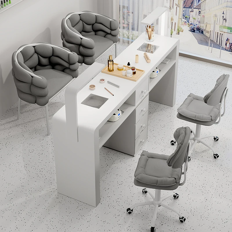 

Light Lamp Folding Nail Desk Chair Set White Vacuum Cleaner Nail Desk Salon Reception Mesa De Manicura Nail Salon Furniture