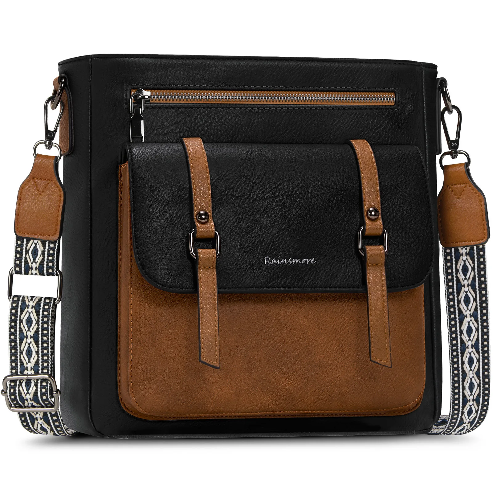 Chic Women Crossbody Bag in Soft PU Leather Medium Shoulder Purse with Adjustable Wide Strap